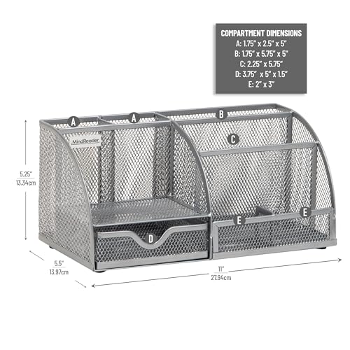 Mind Reader 7-Compartment Desktop Organizer, Metal Mesh Desk Organizer for Pens, Sticky Notes, Mail and Office Supplies, Silver - color: Silver