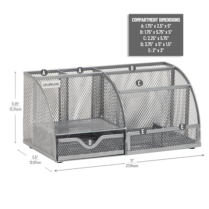 Mind Reader 7-Compartment Desktop Organizer, Metal Mesh Desk Organizer for Pens, Sticky Notes, Mail and Office Supplies, Silver - color: Silver