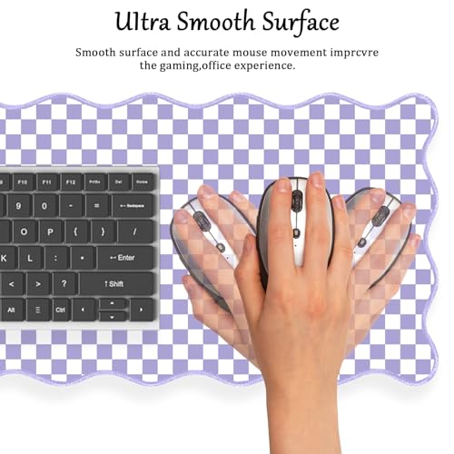 Scalloped Desk Mat Extended Large Cute Purple Mouse Pad Farmhouse Desk Pad XXL Aesthetic Plaid Mousepad Checkered Gaming Mouse Pad for Keyboard Computer Laptop Home Office Accessories Girl 35.4X15.7In - color: Purple, size: 35.4" x 15.7"
