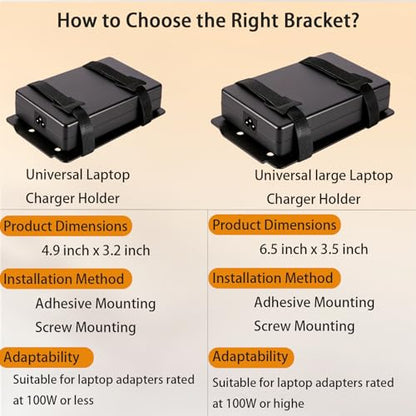 2 Pcs Universal Metal Laptop Charger Holder, Adjustable Under Desk Power Brick Mount Organizer for Charging Bricks & Cables Space Saving Power Adapters Mount, Secure Supply Holder for Chargers,Black - size: Middle