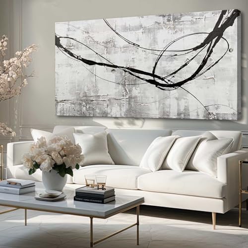 XIANSHOU Large Living Room Wall Decor Abstract Canvas Wall Art Black Wall Decor Contemporary Dining Room Pictures Office Home Decorations 29"x 58" Hallway Decor - color: White, size: 58"L x 29"W