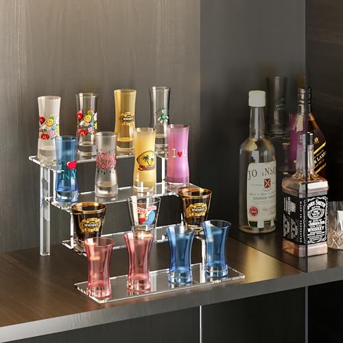 WINKINE Acrylic Display Stand Riser, Perfume Stand Organizer 4 Tier, Holder Shelves Compatible with Funko POP Figures, Cologne Organizer for Men, Acrylic Risers for Display, Clear Bedroom Shelf Holder
