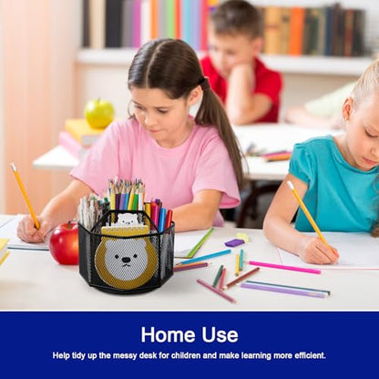 Comix 360° Rotating Pen Holder for Desk, 5 Compartments Office Desk Organizer, Black Mesh Metal Pencil Holder Cup for Office Home School - color: 360° Rotation-5 Compartments