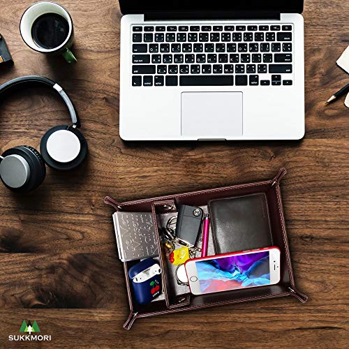 Valet Tray for Men and Women - PU Leather Nightstand Organizer with Desk Catchall Tray, Dresser Box for Keys, Jewelry