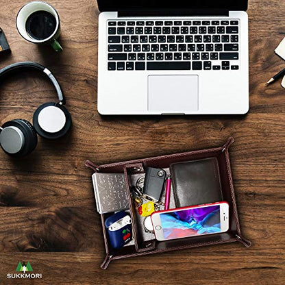 Valet Tray for Men and Women - PU Leather Nightstand Organizer with Desk Catchall Tray, Dresser Box for Keys, Jewelry