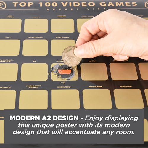 Enno Vatti Top 100 Video Games Bucket List Scratch Poster - Modern Design Scratch Off Cards - Fresh Illustrations of 100 Bucket List for Video Game Enthusiasts - Gift for Video Game Lovers - style: Top 100 Video Games