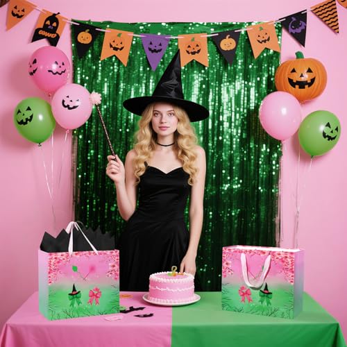 Mprocen Pink Green Party Favor Bags, Witch Musical Cartoon Animation Goodie Bags with Greeting Cards Tissue Papers for Witch Crown Theme Birthday Party Supplies - color: Themed 1