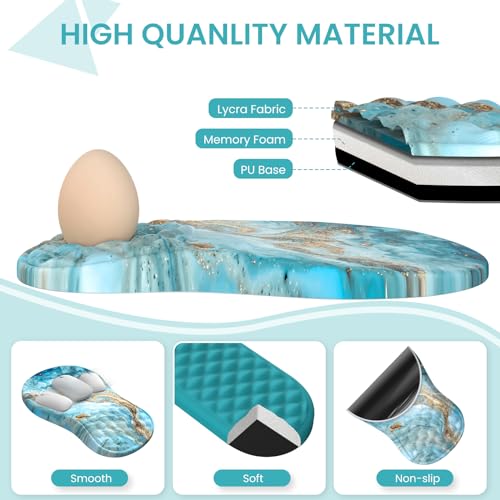 Desk Mat for Keyboard and Mouse, Large Mouse Pad with Wrist Rest and Keyboard Pad, 4PCS Carpal Tunnel Keyboard Wrist Support, Computer Mousepad for Laptop, Teal Blue Turquoise Marble - color: Marble Teal Blue Turquoise Gold