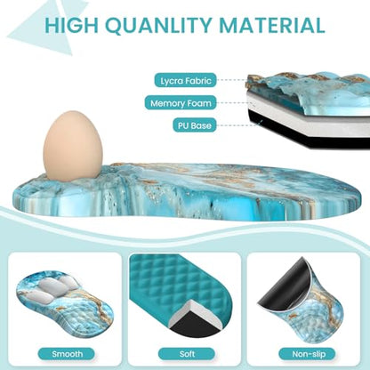 Desk Mat for Keyboard and Mouse, Large Mouse Pad with Wrist Rest and Keyboard Pad, 4PCS Carpal Tunnel Keyboard Wrist Support, Computer Mousepad for Laptop, Teal Blue Turquoise Marble - color: Marble Teal Blue Turquoise Gold