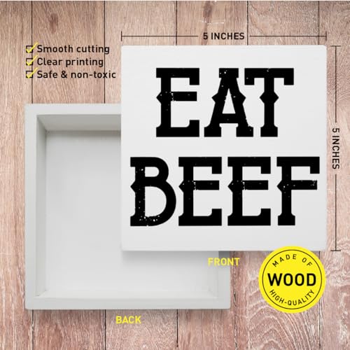Kitchen Decor Wooden Box Sign, Western Kitchen Table Decoration Dining Room Counter Cabinets Decor, Eat Beef, Kitchen Housewarming Gifts for Mom Women Men New Home House, White - color: G