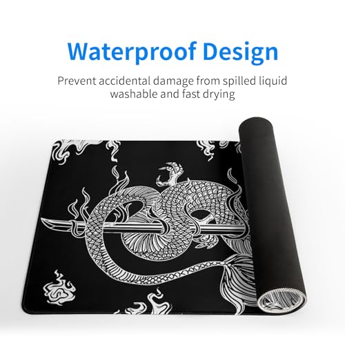 Dragon Gaming Mouse Pad Black Large Mouse Pad for Keyboard and Mousepad Desk Mat with 3mm Non-Slip Base and Stitched Edge for Gaming and Office Computer Mat Protector Mat 27.6x11.8 Inch - color: Dragon
