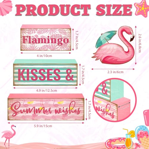 Britimes 4 Pcs Summer Wooden Tiered Tray Decorations Set, Pink Flamingo Stack Block Signs Summer Parasol Farmhouse Rustic Table Decor for Home kitchen Office Decorations (Flamingo Style) - style: Flamingo