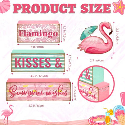 Britimes 4 Pcs Summer Wooden Tiered Tray Decorations Set, Pink Flamingo Stack Block Signs Summer Parasol Farmhouse Rustic Table Decor for Home kitchen Office Decorations (Flamingo Style) - style: Flamingo