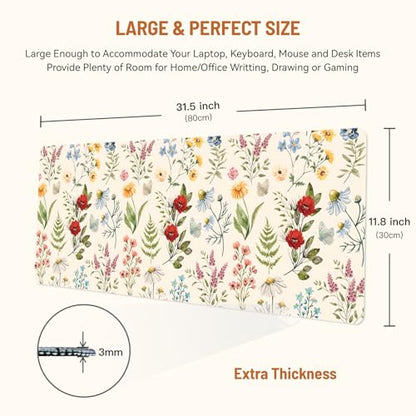 Mousepad Desk Mat Gaming Large Keyboard Cute Office Desktop Computer Laptop XXL Long Big Kawaii Aesthetic Girly Pretty Design Women Girl Gamer Oversized Wide 30x12'' Mousepad, Plant Flower - color: Plant Flower