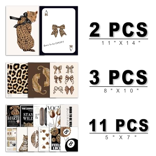 ANERZA 16 PCS Stockholm Style Room Decor, Cheetah Print Leopard Gallery Wall Art Prints Set for Bedroom, Preppy Posters for Living Room Aesthetic, Trendy Collage Kit Pictures, Funky Dorm Home Decor - color: Brown, size: 11"x14" Unframed
