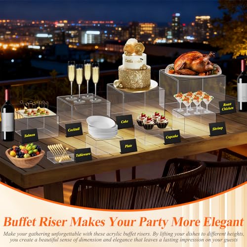 8 Pcs Clear Acrylic Buffet Risers with Mini Sign and Maker,Buffet Risers and Stands Clear Food Display Risers for Buffet Table Party Catering Dessert Cupcake Collectibles (8" 7" 6" 5" 5" 4" 4" 3") - color: 8" 7" 6" 5" 5" 4" 4" 3"