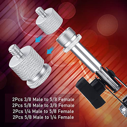 Moxweyeni 8 Pcs Mic Stand Adapter 5/8 Female to 3/8 Male, 3/8 Female to 5/8 Male, 5/8 to 1/4 and 1/4 to 5/8 Screw Mic Thread Adapter Set for Microphone(Silver) - color: Silver