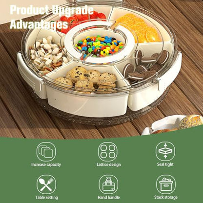 Divided Serving Tray with Lid and Handle, Portable Snackle Box for Veggie, Fruit Snacks Organizer, Clear Snack Spinner Container for Outdoor, Kitchen, Party, Travel