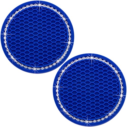 2PCS Bling Cup Holder Coaster, 2.75 Inch Auto Car Cup Holder Insert Coasters, Soft Silicone Anti-Slip Shockproof, Universal Vehicle Interior Accessories for Women Girls (Deep Blue & White) - color: Deep Blue & White, size: 2 pcs
