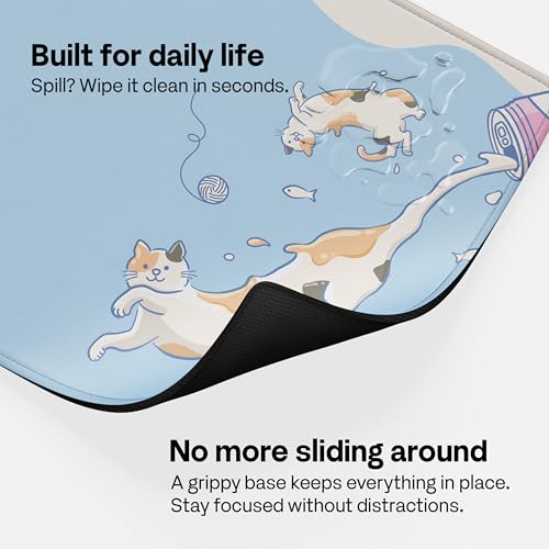 Pixio Mouse Pads - 36 x 16 inch XXL Milky Cats Blue Multifunctional Large Desk Mats for Gaming, Office, Desktop Anti-Slip Waterproof Washable Computer Mouse Mat - color: Blue Milky Cat