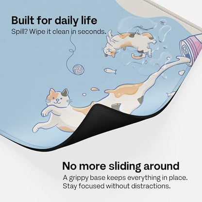 Pixio Mouse Pads - 36 x 16 inch XXL Milky Cats Blue Multifunctional Large Desk Mats for Gaming, Office, Desktop Anti-Slip Waterproof Washable Computer Mouse Mat - color: Blue Milky Cat