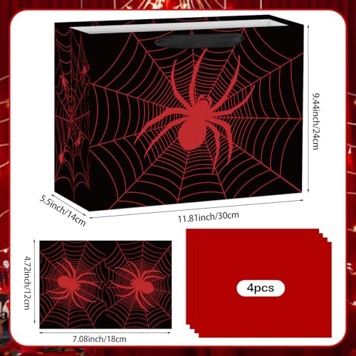 Hooqict Spider Gift Bag Birthday Gift Wrapping Bag with Handles, Tissue Paper, Greeting Card for Kids Boys Men Spider Web Birthday Party Favors Goodie Candy Treat Box - color: Black Spider