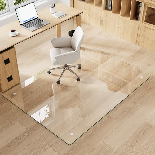 Tempered Glass Chair Mat for Carpet & Hard Floor, 40"x60" Office Chair Mat - Heavy Duty & Scratch Resistant, Non-Slip Pads, Rounded Corners & Polished Edges - color: Transparent, size: 40"x60"