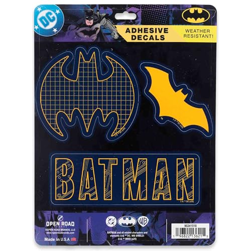 DC Comics Batman Adhesive Vinyl Decals - Iconic Set of Batman Stickers for Car, Water Bottle or Laptop, 1 Pack (3 Count) - color: Black/Navy