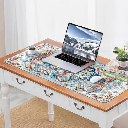 iLeadon Mouse Pad Set, Desk Mat + Mouse Pad with Wrist Rest + Keyboard Wrist Rest + Coaster, 4in1 Large Gaming Mouse Pad Set for Home Office, Retro Boho Floral Blue - color: Retro Boho Floral Blue