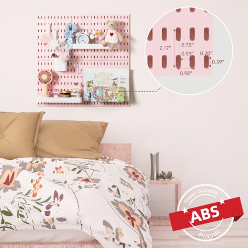VUSIGN Pegboard Combination Wall Organizer Kit, 4 Pieces Pegboards and 17 Accessories Modular Hanging, Wall Mount Display Peg Board Panel Kits for Bedroom, Home, Office, Bathroom, 22" x 22", Pink - color: Pink2 - 4 Pieces