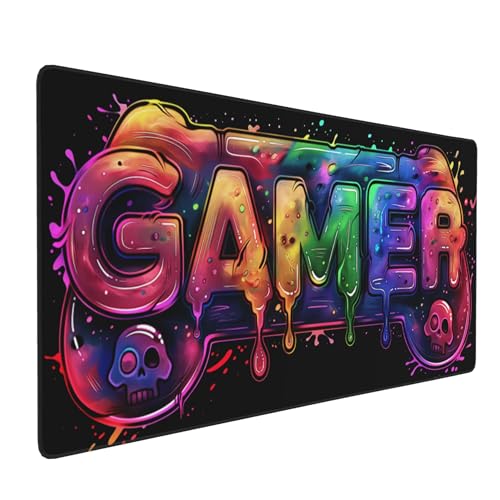 Gaming Mouse Pad, Extra Large Desk Mat, 35.4 x 15.7 Inches, Rectangular, Rubber, Anti-Slip Base, Gamer Print - color: Neon Gaming