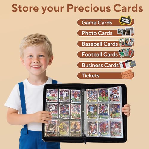Baseball Card Binder 9 Pocket, 1080 Pockets Trading Card Binder with Zipper, Portable Collector Card Album Storage Organizer for Sports Cards, Game Cards, Gifts for Kids - color: 9 Pocket Baseball Elements