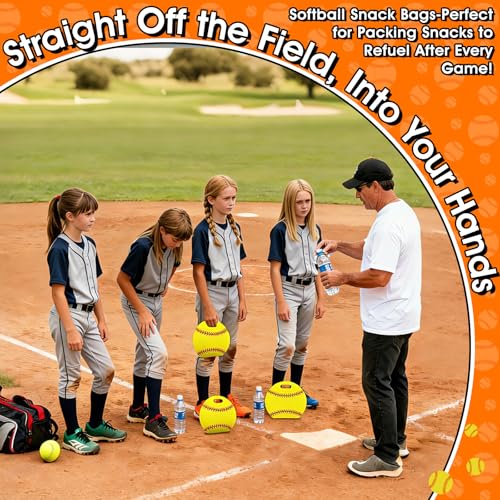 AKAIXI 24pcs 3.5Mil Thickened Softball Goodie Bags Reusable Sealed Bags | with Handle Stand-up Softball Goodie Bags for Coach Team Softball Mom, Party Favor Birthday Gifts Candy Bags Supplies - color: Softball