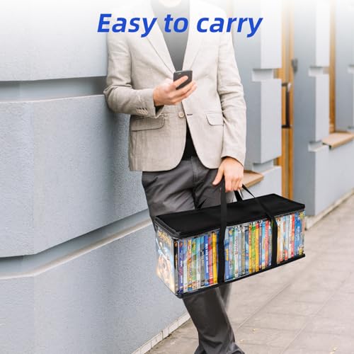 DVD Storage Bags 6 Pack DVD Storage Holder Case Clear PVC Media Holder with Handles for DVDs, CDs, Video Games, Books, Black
