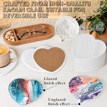 12 Pieces Sublimation Coasters, GOH DODD Glossy Ceramic Tiles Glazed Blanks with Cork for Valentine‘s Day DIY Alcohol Ink Heat Transfer Painting Housewarming Gifts Wedding Arts Crafts, Heart, 4 Inch - size: 4 Inch-12 Pieces-Heart