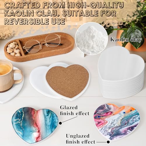 24 Pieces Sublimation Coasters, GOH DODD Glossy Ceramic Tiles Glazed Blanks with Cork for Valentine‘s Day DIY Alcohol Ink Heat Transfer Painting Housewarming Gifts Wedding Arts Crafts, Heart, 4 Inch - size: 4 Inch-24 Pieces-Heart