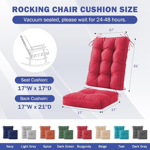 IPYNBAP Rocking Chair Cushion, Waterproof and Fade-Resistant Patio Chair Cushions, Tufted Chair Pads for Rocker Furniture, 17x17 Inch, Indoor/Outdoor Seat Cushions with Ties, Burgundy - color: Burgundy, size: 17"X17"/21"X17"