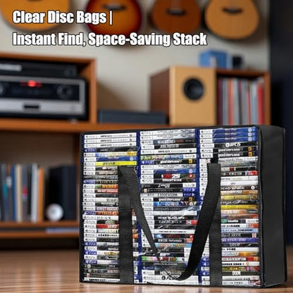 DVD Storage Bags 2-Pack, Holds 70 DVDs 90 Blu-rays 120 CDs, Highly Clear & Stackable Organizer for Video Game Cases, Movies, Music, Clothes, Pillows & Bedding - size: 2 * Regular Bags