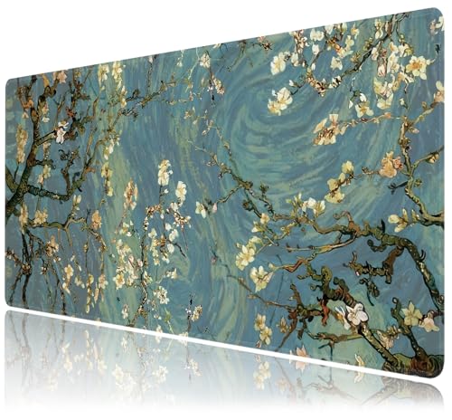 Almond Blossoms Large Mouse Pad,Gaming Keyboard Desk Pad,Extended Mouse Mat Non-Slip Rubber Base with Stitched Edges for Office Game Home XXL 35.4"x15.7" - color: Almond Blossoms, size: 35.4L x 15.7W inches