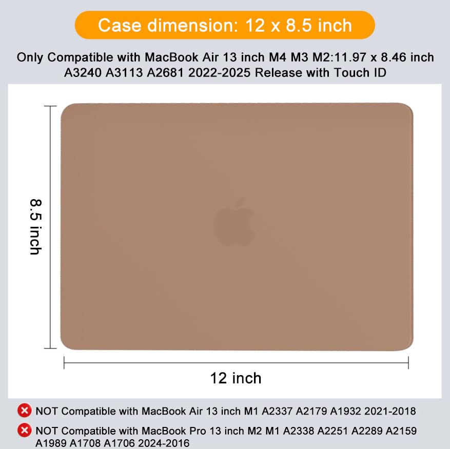 MOSISO Compatible with MacBook Air 13 inch Case M5 2026 M4 2025 M3 M2 2024-2022 A3449 A3240 A3113 A2681, Scratches-Resistant Protective Hard Shell for MacBook Air 13.6 inch Case, Caramel Brown - color: Caramel Brown