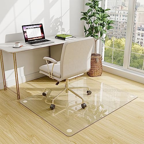 Easly 46" x 55" Chair Mat for Carpet - Office Chair Mat - Tempered Glass Floor Mat for Home/Office/Carpet Clear Computer Floor Mat - with 4 Anti-Slip Pads - color: Transparent, size: 55"L x 46"W
