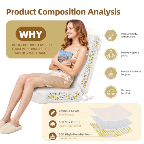 Rocking Chair Cushion - Chenille Fabric, High-Density Sponge, Durable Comfort Non-Slip Bottom Tufted Seat Pads with Ties, Chenille︱White, 44x19x4 inch - color: Chenille | White