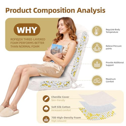 Rocking Chair Cushion - Chenille Fabric, High-Density Sponge, Durable Comfort Double-Sided Tufted Seat Pads with Ties, Chenille︱Cleanroom White, 44x19x4 inch - color: Reversible | White