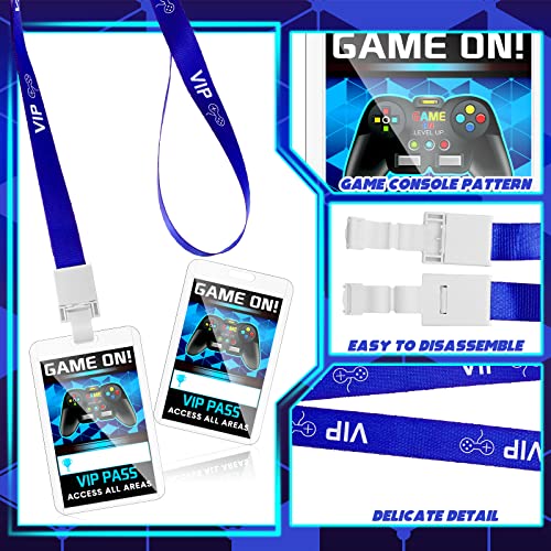 Leinuosen 16 Pieces Blue Video Game VIP Pass Holder Tickets Set Video Game Ticket Holder Gamer Party VIP Pass Lanyards for Birthday Party Supplies Favors