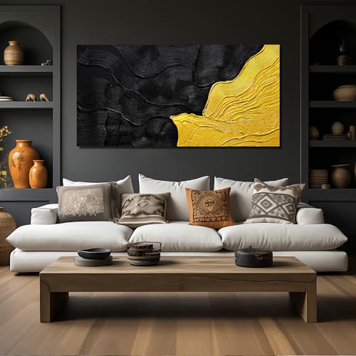 Black and Gold Painting Wall Art for Bedroom 3D Wall Art Decor for Office Big Abstract Canvas Wall Art for Living Room Size 29 x 58 Inch - color: Black and Gold, size: 58"L x 29"W