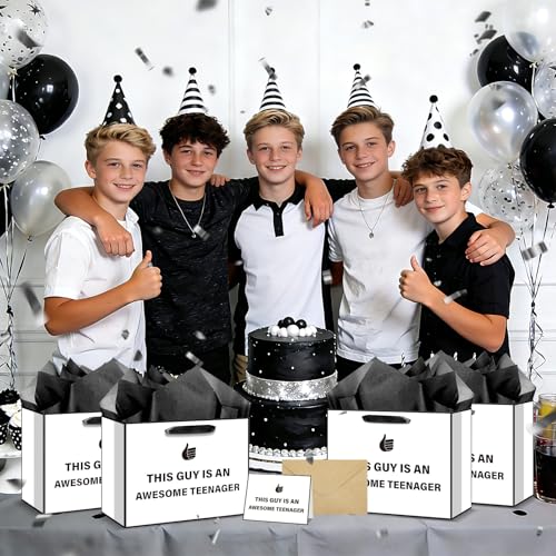 bigniuzi Funny Teenager Birthday Gift Bag with Tissue Paper Greeting Card Teenager Wrapping Paper, Birthday Gifts for 13 14 15 16 17 18 Years Old Boy