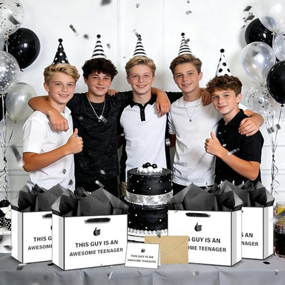 bigniuzi Funny Teenager Birthday Gift Bag with Tissue Paper Greeting Card Teenager Wrapping Paper, Birthday Gifts for 13 14 15 16 17 18 Years Old Boy
