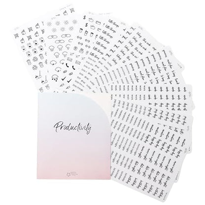 Clear Black Foil Planner Stickers, Productivity, Functional, Icons, Words, Easy-to-Read, Over 600 Stickers, Folder Included, Organize, Aesthetic, Minimal - Midnight - color: Midnight