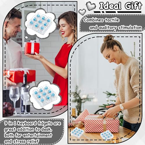 Keyboard Fidget Toy, Keyboard Keychain Fidget Toys, 9-in-1 Clicker Fidget Toy, Stress Relief Desk Decompression Button, Anxiety Relief Valentine's Day Gifts (Clear) - color: Clear