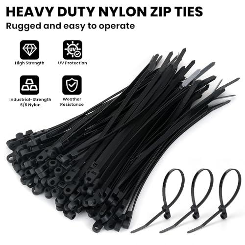 Heavy Duty Zip Ties with Screw Hole, 75lbs Tensile Strength, 7.5 Inch Mountable Cable Ties for Indoor & Outdoor Use, 50PCS Black Nylon Universal Cable Tie Buckle - size: 50PCS